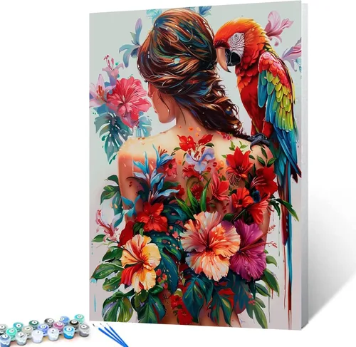 Tucocoo Tatuajes de Espalda para Mujeres Pintura DIY por Números para Adultos, Pavo Real y Flores Pintura por Números en Lienzo Fácil de Pintar para