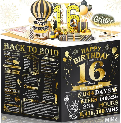 Miniatura 21 de Tarjeta de cumpleaños número 10 para niña, niño, nieto, nieta, hijo, hija, gigante, desplegable, “Happy 10th Year Old”, decoración, regalo de Negro