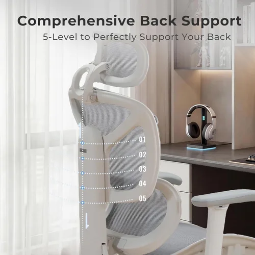 Miniatura 7 de WELAX S9 Silla de oficina ergonómica de malla con respaldo alto y ruedas silenciosas, silla de escritorio de soporte lumbar cómoda, profundidad