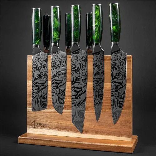 Miniatura 8 de SENKEN - Bloque magnético de madera de acacia natural, imanes de neodimio ultra fuertes de doble cara, soporte para cuchillos para 16 cuchillos