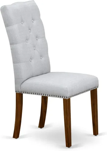 Miniatura 5 de East West Furniture ELP8T05 Elsa Parson - Juego de 2 sillas de comedor tapizadas de tela de lino gris, con botones copetudos, color nogal Nuez