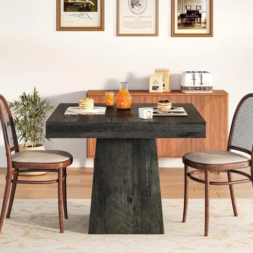 LITTLE TREE Mesa de comedor para 4 personas, mesa de cocina pequeña cuadrada de 31.5 pulgadas, mesa de comedor de granja con base de pedestal Gris