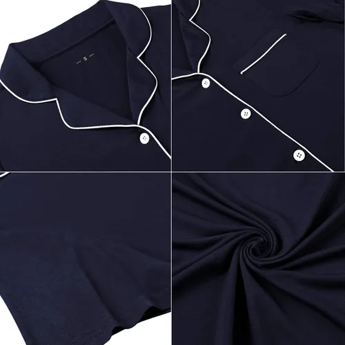 Miniatura 5 de Samring Camisón de pijama para mujer, manga cortalarga, con botones, camisón para dormir, camisón para novio, talla XXL