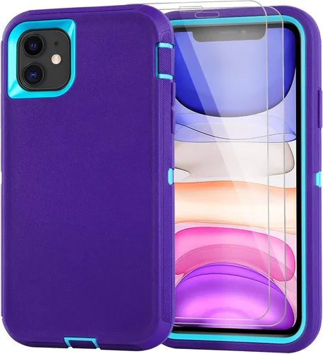 Miniatura 10 de Funda para iPhone 11 con 2 protectores de pantalla, protección contra caídas, cuerpo completo, resistente de servicio pesado, de grado militar, a