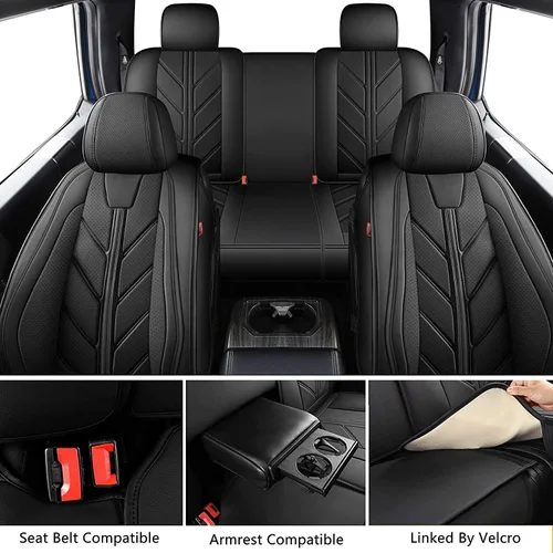 Miniatura 4 de Fundas para asientos de camioneta Compatibles con Dodge Ram 1500 2009-2024 Limited Laramie Big Horn; Fundas de asientos de cuero sintético para Negro