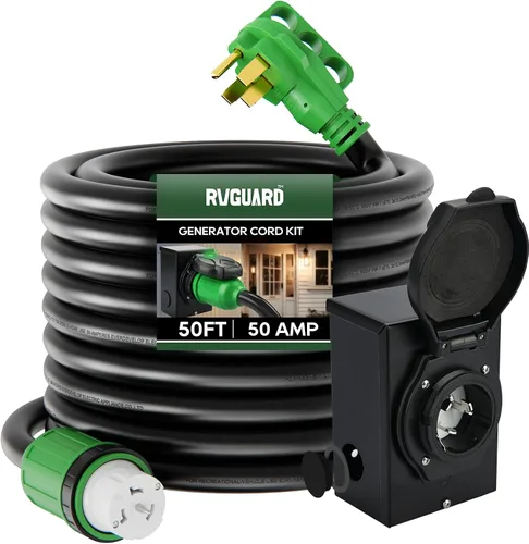 Miniatura 8 de Kit de emergencia de alimentación combo RVGUARD, cable de generador de 50 amperios de 15 pies y caja de entrada de corriente, cable de generador
