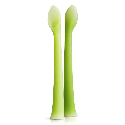 Miniatura 16 de Olababy Cuchara de entrenamiento de punta suave 100% silicona para el destete dirigido por el bebé, paquete de 2 (limón/coral)
