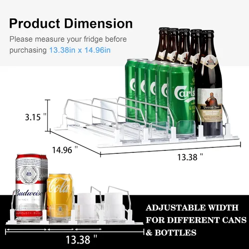 Miniatura 6 de LumoShine Organizador de bebidas para refrigerador, dispensador de latas de soda autoempujable para refrigerador, ancho ajustable para soportes