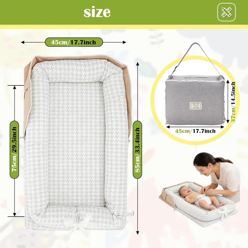 Miniatura 3 de Tumbona para Bebé Recién Nacido Bolsa Portátil, Nido de Bebé Tapete de Gimnasio de Juego con Correa, Tumbona para Recién Nacido Tamaño Ajustable