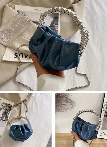 Miniatura 5 de Molodo Bolso de mano para mujer, bolso de mano fruncido, bolso de noche con cadena, bolso cruzado para noche, boda, fiesta