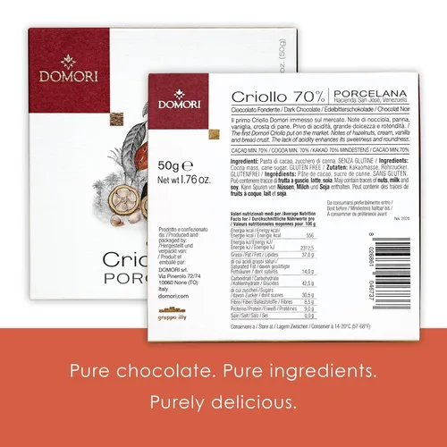 Miniatura 2 de Domori Porcelana 70% chocolate negro paquete de 3 – Chocolate italiano – grano a barra, de origen directo – Sin gluten, vegano – Paquete