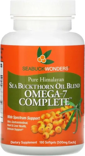 SeabuckWonders Mezcla completa de aceite de espino amarillo Omega-7, 180 cápsulas blandas (500 mg cada uno)