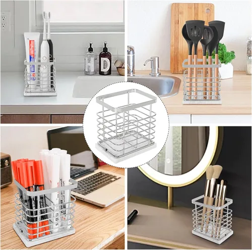 Miniatura 8 de Soporte para cepillos de dientes, lujoso soporte de metal para cepillo de dientes y pasta de dientes con base de mármol para baño, diseño calado