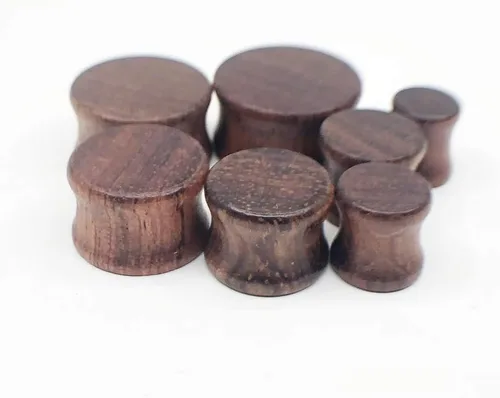 Miniatura 5 de Piercingpops 2 pares de tapones para los oídos de madera natural marrón con doble expansor de calibre de oreja estirado piercing corporal joyería