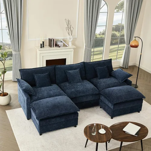 Miniatura 16 de GOSUHI - Sofá en forma de U de 108", sofá seccional modular, sofá de nube de 3 plazas con otomana móvil, sofás de asiento profundo para sala de Beige