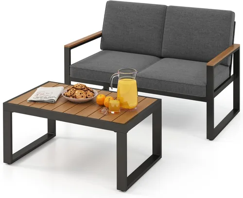 Miniatura 11 de Tangkula Juego de muebles de patio de 2 piezas, juego de sillas de sofá biplaza para exteriores con cojines de respaldo de asiento y almohadas