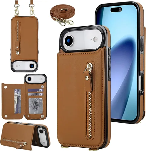 Miniatura 45 de Funda cruzada para teléfono iPhone 13 Pro Max de cuero con tarjetero, funda protectora extraíble, correa de cuero ajustable con botón, compatible