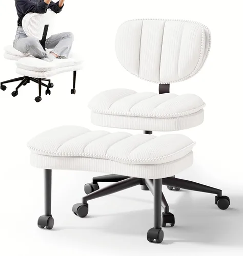Miniatura 11 de HOMRELEXA Silla de oficina con patas cruzadas, silla de escritorio ergonómica cruzada en nube, silla de meditación con ruedas, asiento ajustable