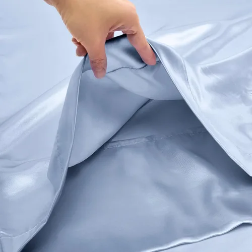 Miniatura 7 de VACVELT Juego de 4 sábanas de satén con bolsillo extra profundo - Juego de ropa de cama tamaño completo, juego de sábanas de satén azul bebé