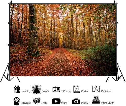 Miniatura 3 de Laeacco Telones de fondo de bosque otoñal para fotografía, 10 x 8 pies, fondo de paisaje natural de otoño, hojas amarillas, camino, día de Acción