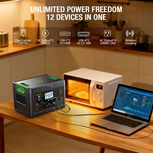 Miniatura 4 de Central eléctrica portátil de 2400W 1843Wh GRECELL generador solar al aire libre con 2400W (4800W pico) 4 salidas de CA, batería de respaldo