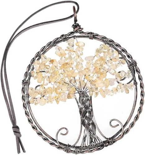 Miniatura 12 de Árbol de la vida con piedra de cristal curativo, adorno colgante para el hogar, oficina, automóvil, decoración colgante para Feng Shui, decoración