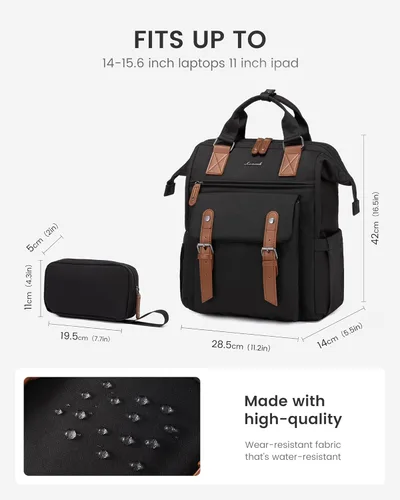 Miniatura 3 de LOVEVOOK Mochila para computadora portátil para mujer, mochila para profesores, enfermeras, trabajo, viajes, mochila para computadora, Negro, marrón
