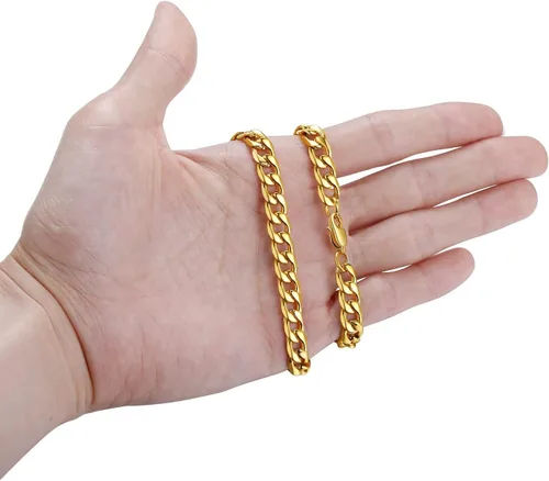 Miniatura 2 de Collar de cadena de eslabones cubanos de acero inoxidable para hombre, chapado en plataoro de 18 quilates, cadenas planas de corte de diamante