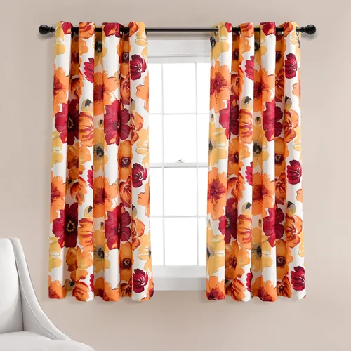 Lush Decor Leah - Paneles de cortina para ventana con filtro de luz, par, 52" An x 63" L, color rojo y naranja, cortinas florales para dormitorio,