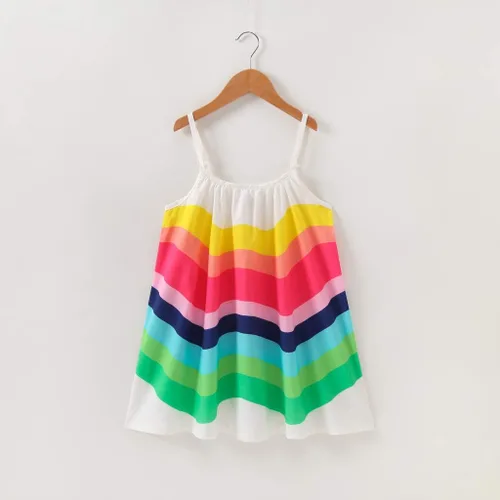 Miniatura 2 de Vestido de verano para niña pequeña, con correa de rayas de arco iris, falda de sol para playa