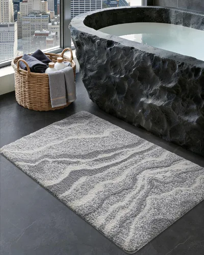 Miniatura 11 de DEXI Alfombra de baño de 17 x 30 pulgadas, suave y absorbente, antideslizante, lavable a máquina, alfombra de baño para suelo de ducha, bañera, Beige