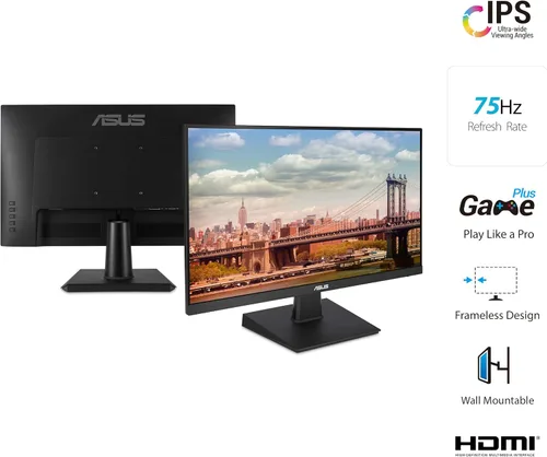 Miniatura 2 de ASUS Monitor de escritorio de 24 pulgadas, 75 Hz, Full HD (1920 x 1080), IPS, sin marco, sincronización adaptativa, cuidado de los ojos, HDMI, D-Sub