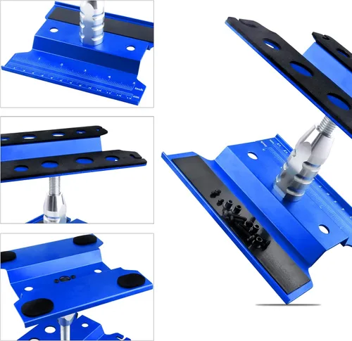 Miniatura 4 de Soporte de trabajo para auto a control remoto, estación de trabajo de reparación de aluminio, rotación de 360 grados, inferior con bandeja de Azul