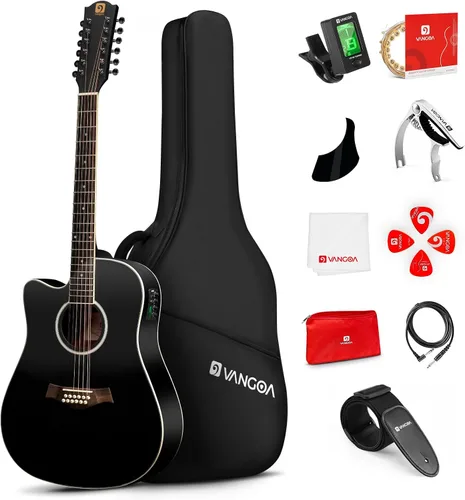 Vangoa Guitarra acústica y eléctrica de 12 cuerdas para zurdos, corte Dreadnought de 42 pulgadas de tamaño completo, tapa de abeto y cuerpo de