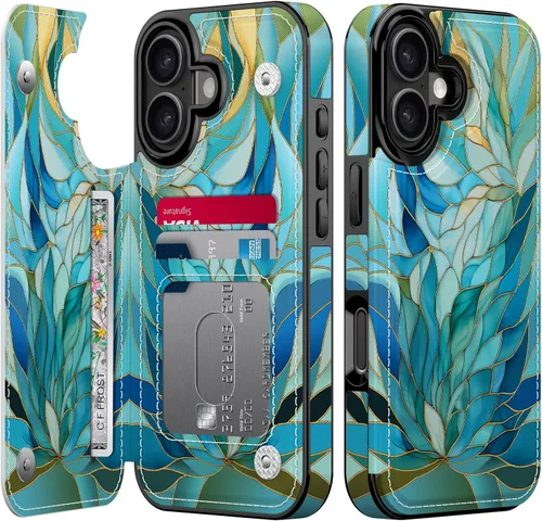 Miniatura 150 de FUNMIKO Funda tipo cartera para iPhone 13 con tarjetero, bloqueo RFID, protección de grado militar y obras de arte impresas con rayos UV, cierre