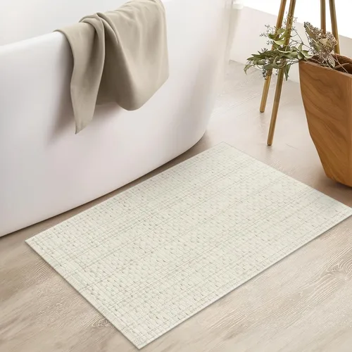 Miniatura 10 de Alfombra de baño estilo bohemio, 2 x 3 pies, alfombra de algodón tejida a mano para entrada, reversible, lavable, alfombra estilo granja, color Negro