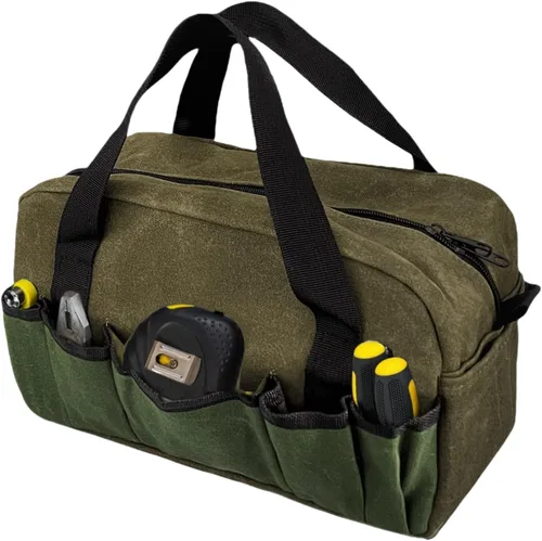 Miniatura 16 de BLIRITEL Bolsa de herramientas de boca ancha de 14 pulgadas, bolsa de almacenamiento de herramientas de lona resistente, bolsa de gran capacidad