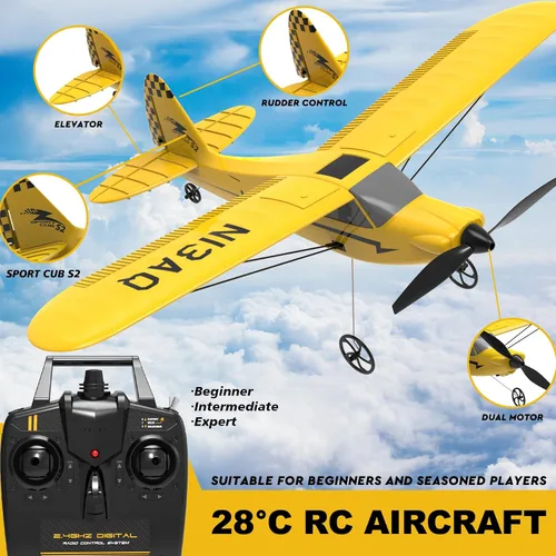 Miniatura 2 de Avión RC de 82.4 °F con control remoto de 3 canales, entrenador de avión deportivo Cub S2 con protector de hélice y sistema de estabilización