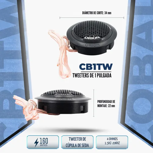 Miniatura 3 de ORION Serie Cobalt CB1TW - Altavoces de agudos de cúpula de seda de 1" Montaje en superficie/empotrado/angular, 40W RMS, 160W máx - Altavoz