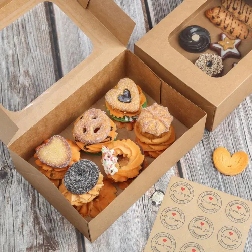 Miniatura 4 de YEKTFS 24 piezas de cajas para galletas con ventana para regalos de papel, cajas de regalo marrón para panadería de 9 x 6.3 x 3 pulgadas, fácil