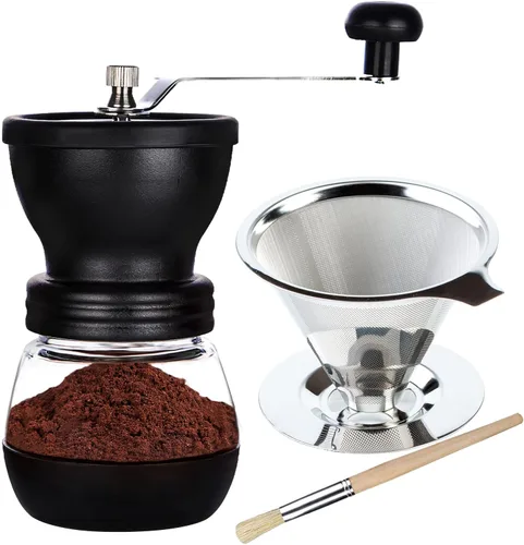 Miniatura 8 de PARACITY Molinillo Manual de Granos de Café con Rebaba de Cerámica, Molinillo de Café Manual Pequeño con 2 Frascos de Vidrio (11 Onzas por Frasco)