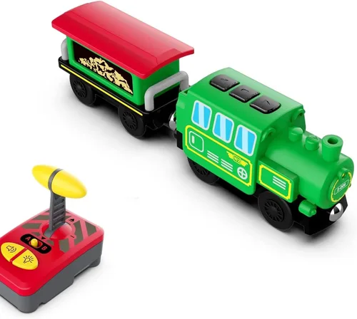 Miniatura 6 de Accesorios de pista de tren de madera, tren de locomotora a batería, tren de control remoto para niños pequeños, potentes vehículos de tren de motor