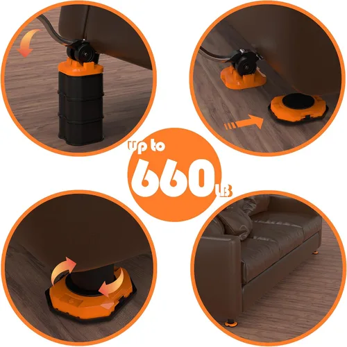 Miniatura 6 de Herramienta de elevación de muebles, elevador de muebles resistente y juego de mudanzas con deslizadores – Mueve fácilmente artículos pesados