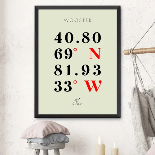 Miniatura 3 de Mapa de Wooster, Ohio, Coordenadas Multilíneas de Colores (8x10)