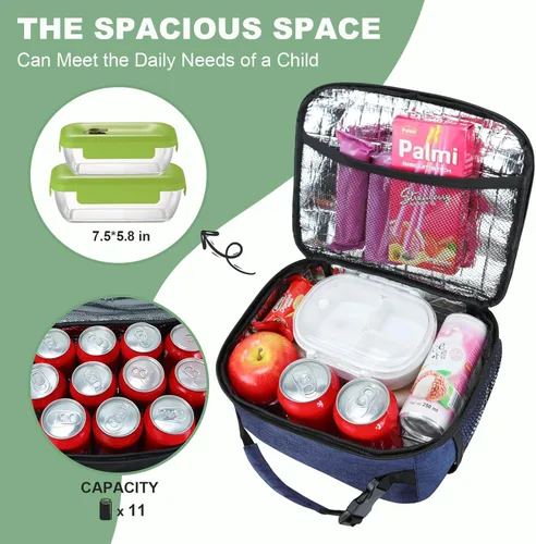 Miniatura 3 de Lonchera para niños y niñas, bolsa de almuerzo aislada duradera, lonchera para niños, bolsa de almuerzo para la escuela, azul oscuro
