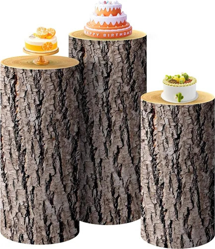 Miniatura 14 de SaitiMade Juego de 3 fundas para pedestal de cilindro beige, fundas de elastano para decoración de fiestas, bodas o eventos de cumpleaños, solo