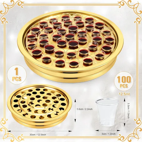 Miniatura 2 de Zhehao - 1 bandeja de comunión con cáliz desechables para suministros de iglesia, cada juego de suministros de comunión de 40 agujeros, bandejas