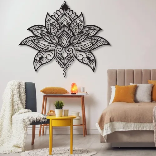 UGJSH Arte de pared de metal de loto, arte de pared de mandala de metal, decoración de pared de loto, decoración de pared para dormitorio, jardín,