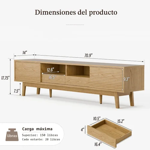 Miniatura 2 de TOLEAD Soporte para TV de 59", Soporte de Televisión Moderno de Mediados de Siglo para TV de 43/55/65 pulgadas, Consola de TV de Perfil Bajo