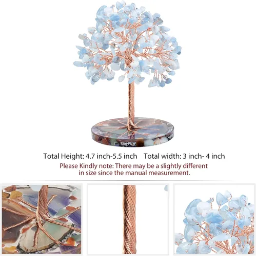 Miniatura 5 de Rockcloud Árbol de dinero de piedra de cristal de 4.7 a 5.5 pulgadas con base de ágata, árbol bonsái Feng Shui decoración de escritorio para riqueza